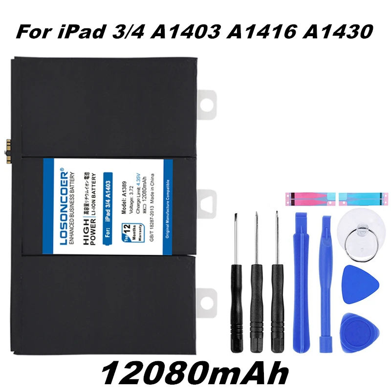 Losoncoer 12080 мА/ч, A1389 Батарея для iPad 3 4 iPad3 iPad 4 A1403 A1416 A1430 A1433 A1459 A1460 A1389 Серия ноутбуков Батарея