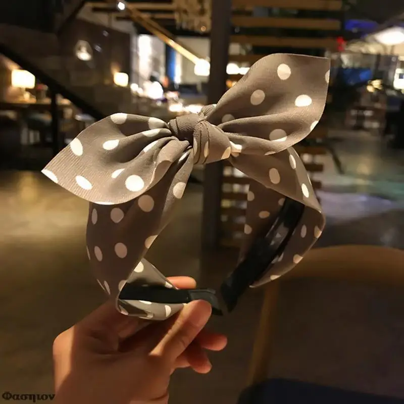 Повязка для волос с узлом женская широкая повязка в горошек бантом стиле ретро