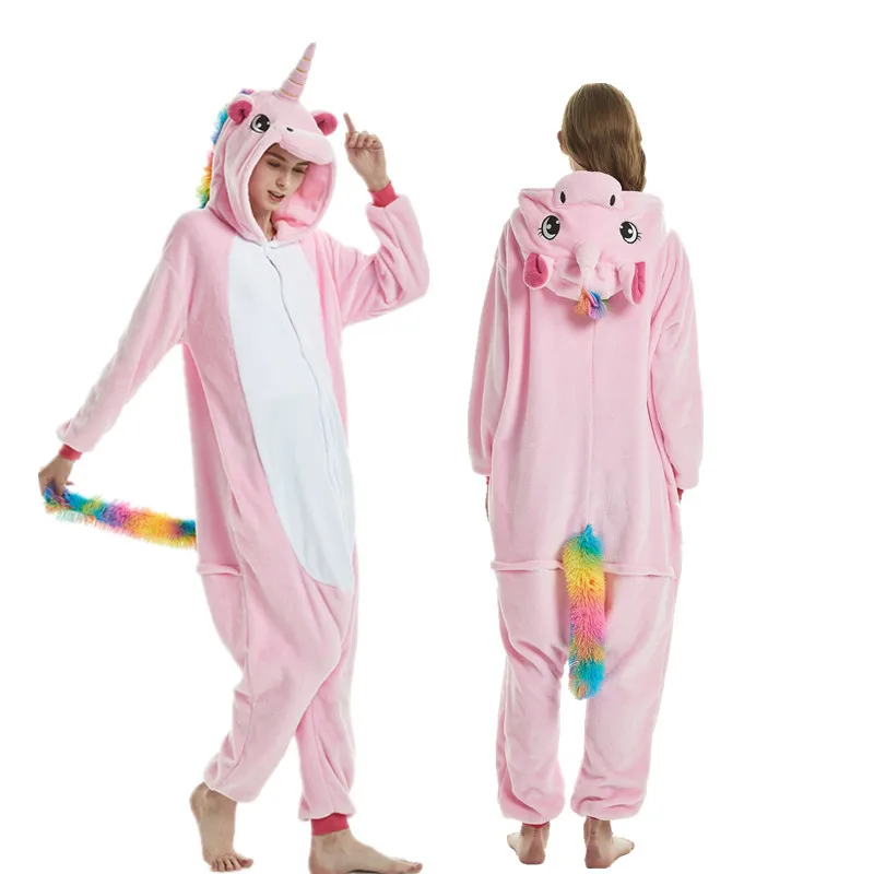 Pink Pegasus Новинка, пижама единорог, женский комбинезон, кигуруми, панда, зимняя Фланелевая пижама, кигуруми, для взрослых, ночная рубашка, стежка, единорог, одежда для сна, комбинезоны - Цвет: Pink Pegasus