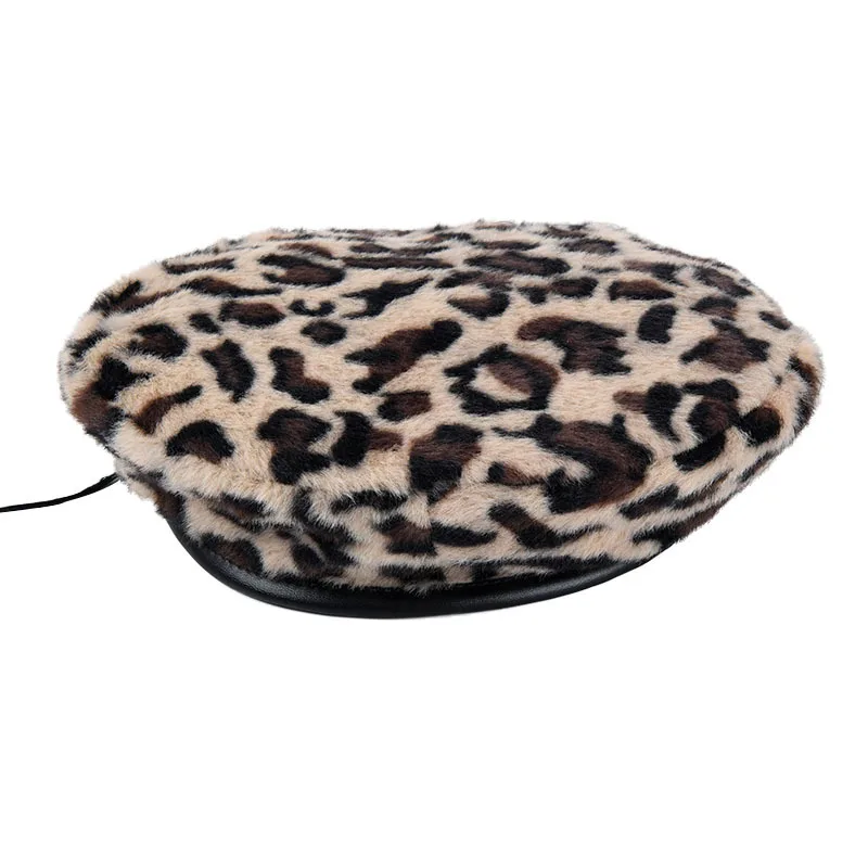 Женский берет из кроличьего меха с леопардовым принтом | Аксессуары для одежды