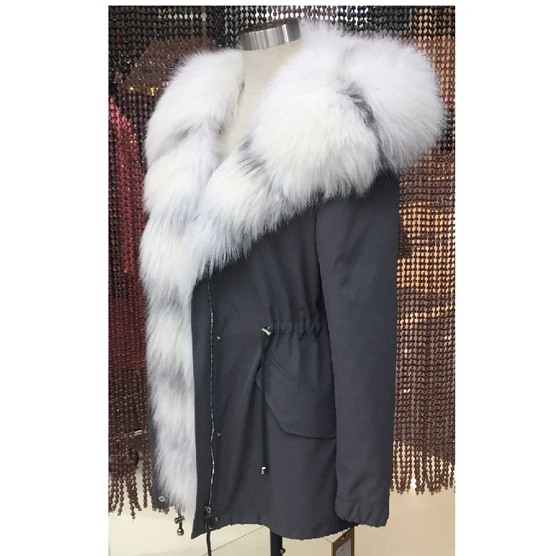 Женская зимняя парка пальто куртка воротник лисы съемная кроличья подкладка