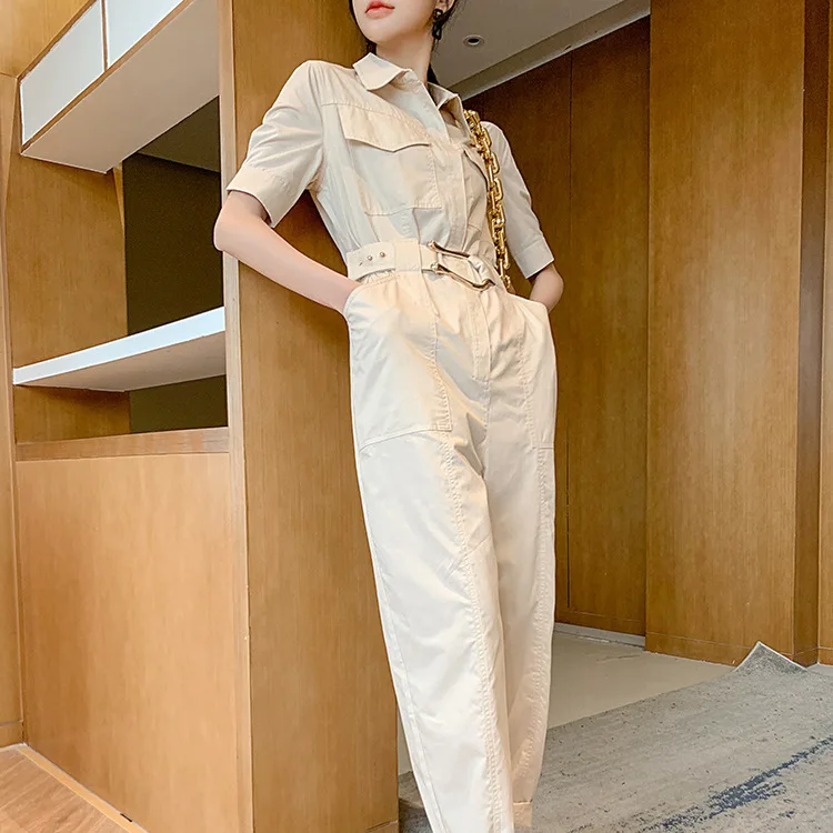 

2021 Shi Yige offers patchwork cotton loose tight solid color one-piece short-sleeved jumpsuit women's clothing