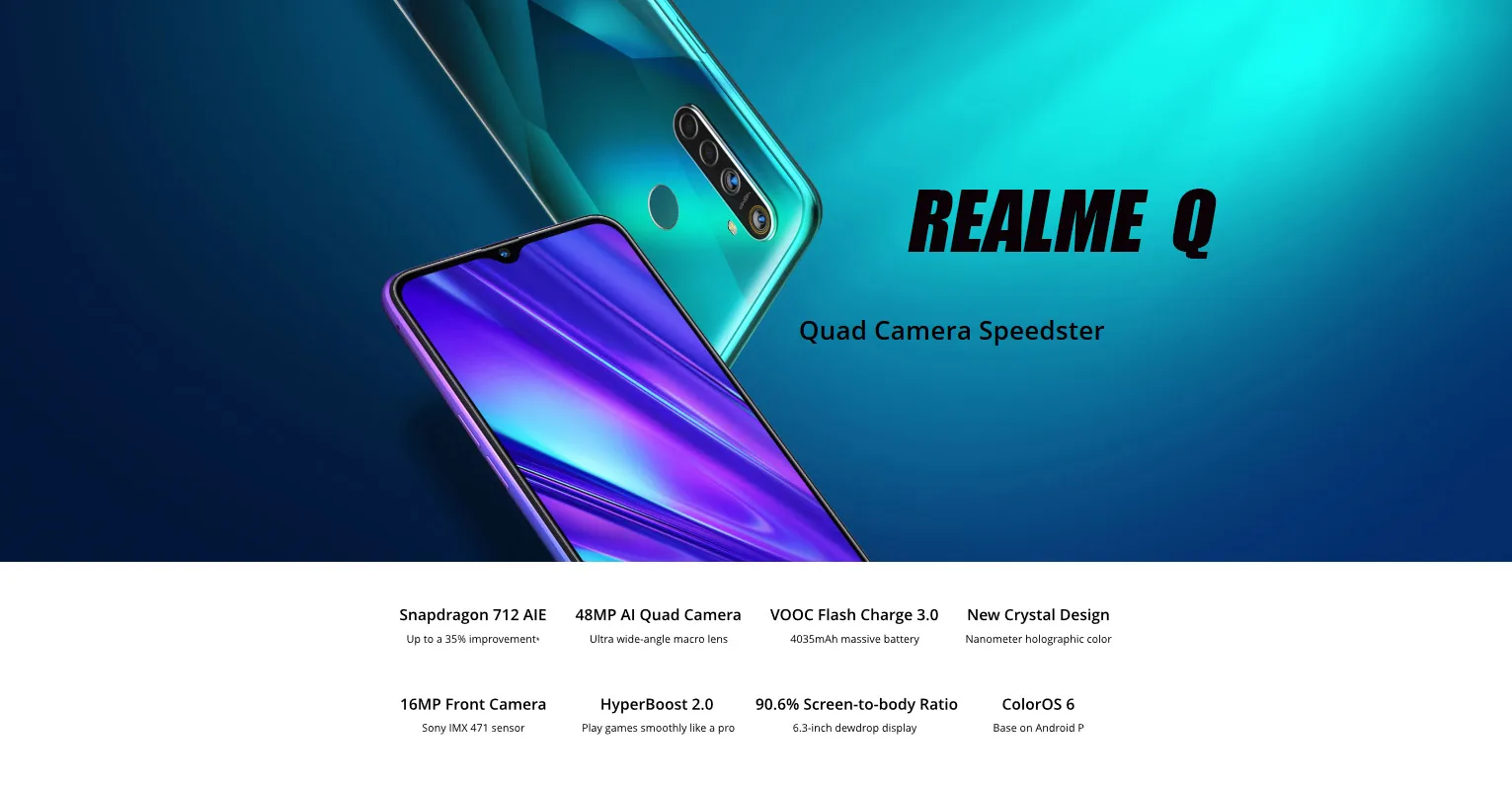 Мобильный телефон Oppo Realme Q Snapdragon 712 AIE 4305 мАч 6," полный экран Android 9,0 8 Гб ram 128B rom МП отпечаток пальца