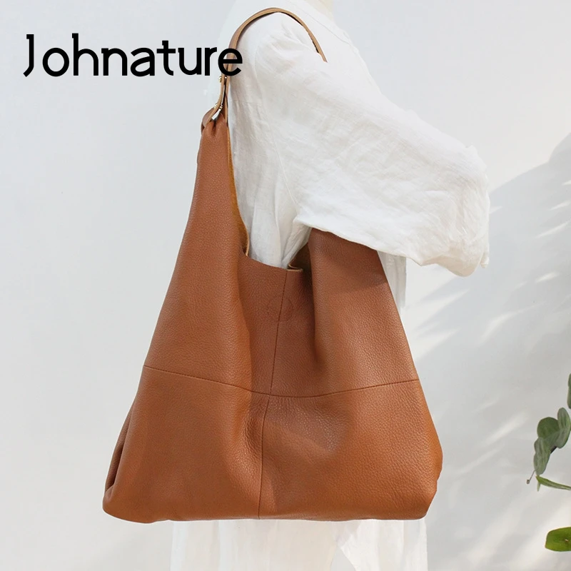 

Женская Повседневная Сумка-тоут Johnature, мягкая вместительная сумка из натуральной воловьей кожи, сумка для покупок, 2022
