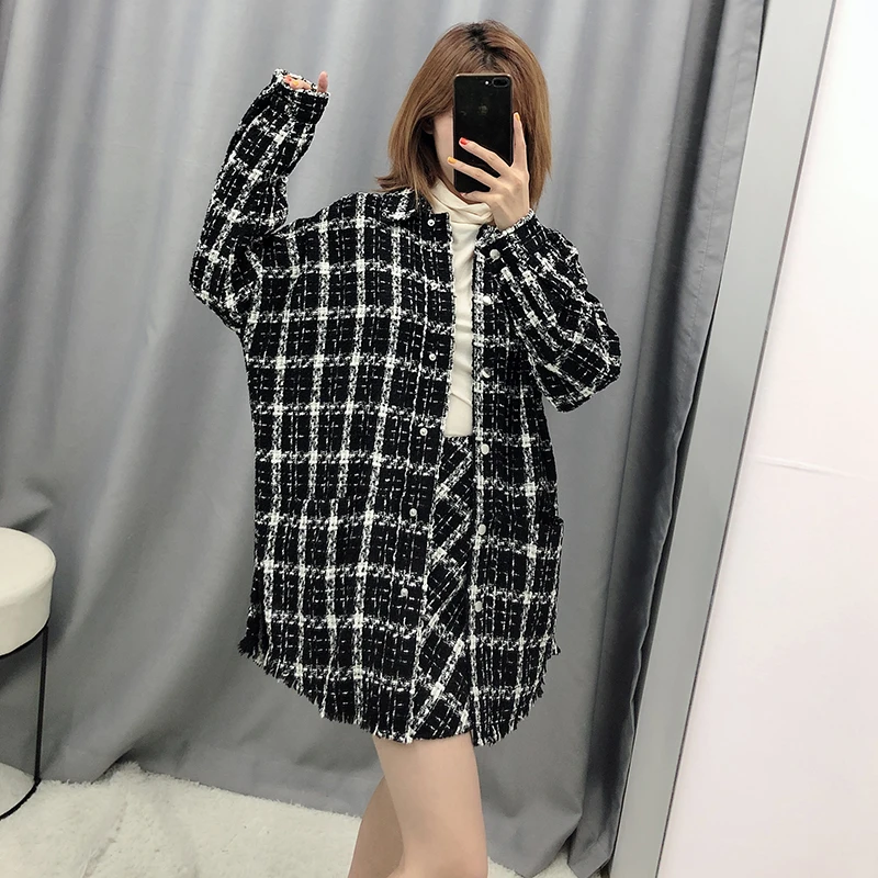 Женская твидовая куртка в клетку винтажная стильная клетчатая с карманами и