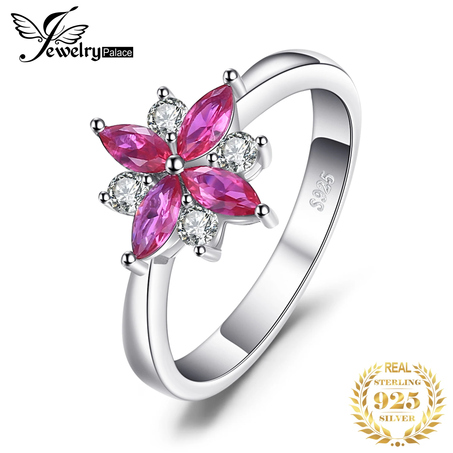 Jewelrypalace цветы 0.85ct создан Рубин заявление кольцо стерлингового серебра 925