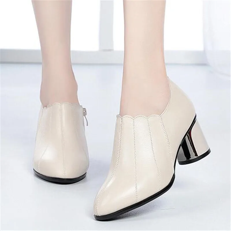 

Promotion 2020 New Spring Pointed Full Genuine Leather Shoes Women Shoes Elegant Comfort Deep Mouth Women Pumps Fashion Shoes