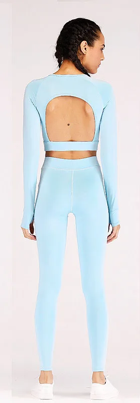 light blue Женский дышащий бесшовный комплект для йоги, спортивные костюмы для фитнеса, одежда для спортзала, рубашки для йоги и бара, леггинсы для бега с высокой талией, штаны для тренировок - Цвет: light blue