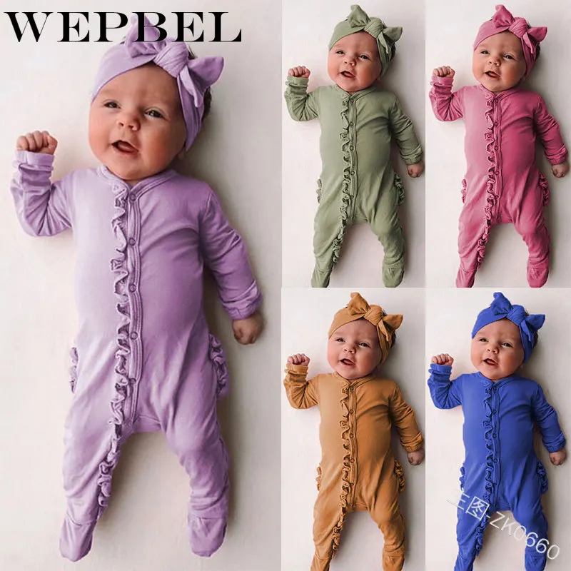 WEPBEL/Детские комбинезоны Ins стильные милые однотонные теплые с оборками на