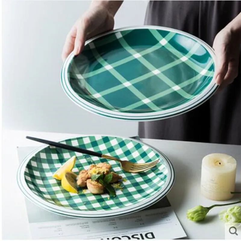 Набор тарелок серии Green plaid керамическая кухонная тарелка набор посуды посуда для