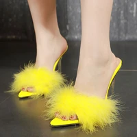 european and american style womens pointed toe furry low cut womens nightclub fine with super high heels slippers