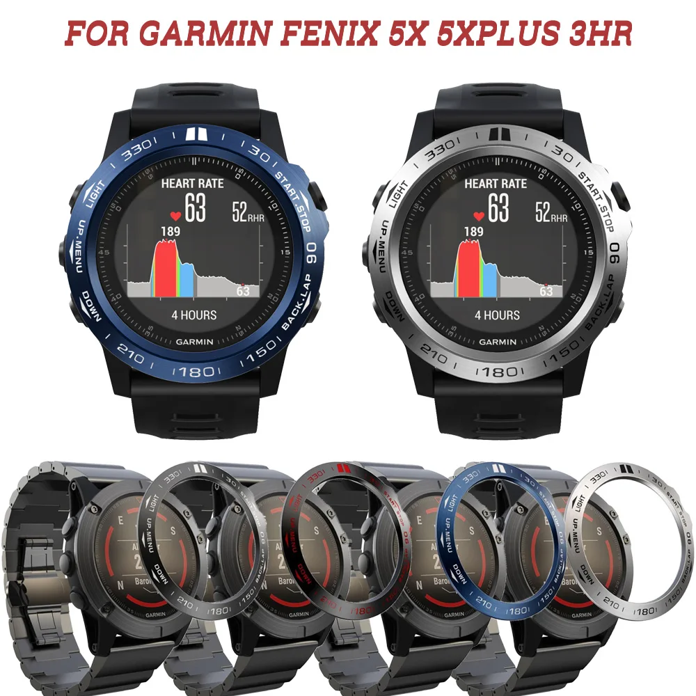 

For Garmin Fenix 6X/5X 5XPlus/Fenix 3HR Watch Bezel Ring Stainless Steel Sculptured Time Units Adhesive Anti-scratch Cover Rings