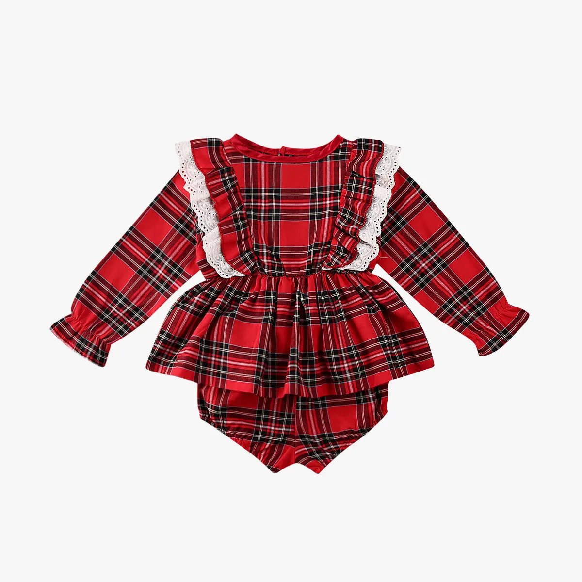 

2021 Autumn and Winter Baby Clothes Newborn Ruffle Playsuit, Toddler Plaid Pattern Long Sleeve Square Collar Romper (Red)