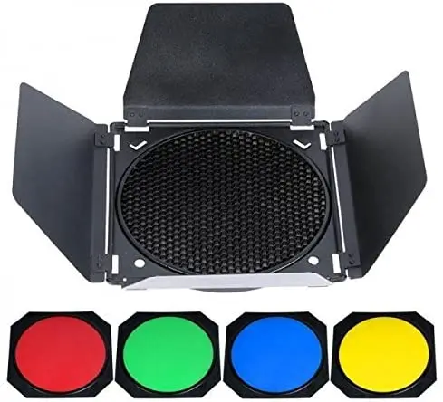 

GODOX BD-04 Barn Door + Honeycomb Grid + 4 Color Filter for Standard Reflector for Godox QT600IIM QT600 QT400IIM QT400
