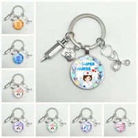 latest home stethoscope nurse syringe picture keychain 25mm round convex glass dome pendant men and women fashion charm keychain