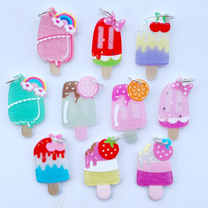 

10 Cute Acrylic Cartoon Popsicle Series Pendant Key Chain Pendant Necklace Pendant For DIY Decoration Accessories 058