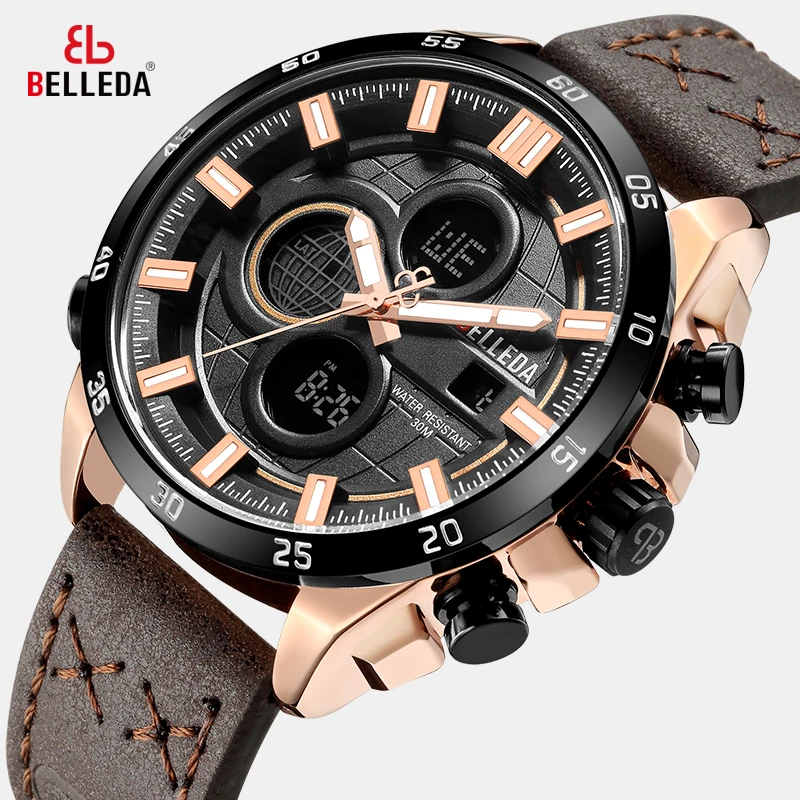 Модные Роскошные Брендовые мужские спортивные аналоговые часы BELLEDA с двойным