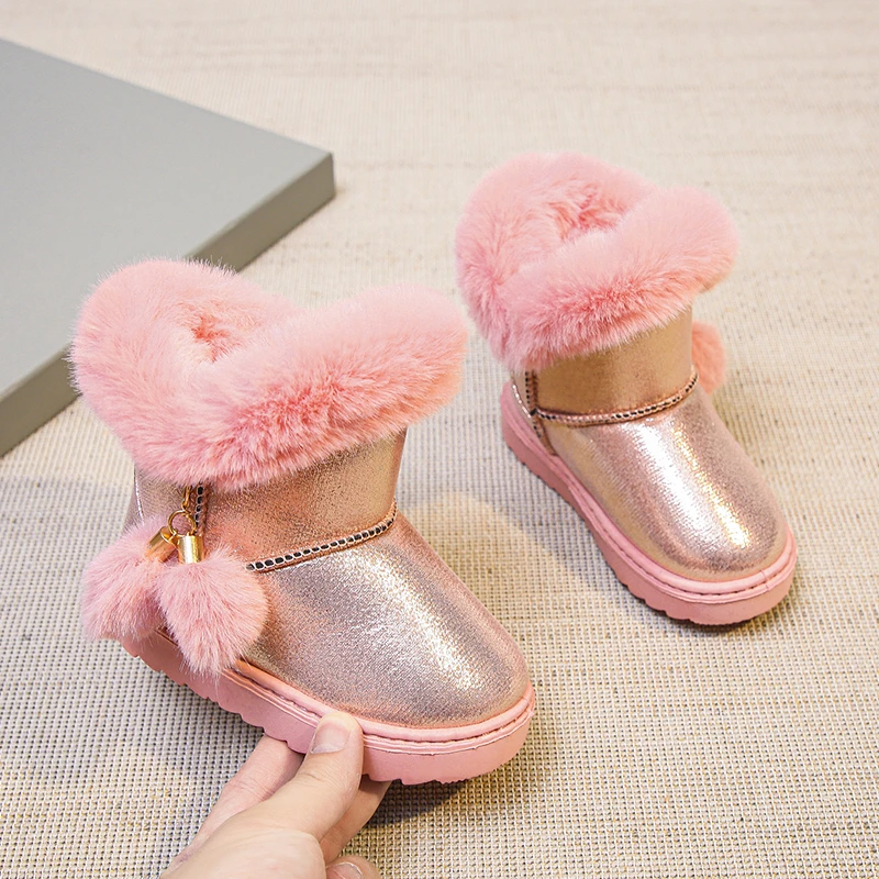 

Winter Trend Children's Snow Boots Girls Comfortable Leather Keep Warm Cotton Boots Plush Anti-Slip Outdoor Ankle Sports Boots