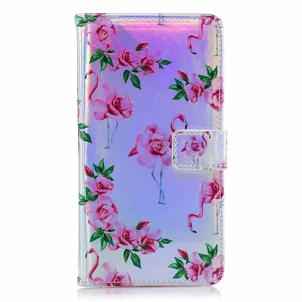 Pink Flower Flamingo J400F J600F лазерный чехол флуоресцентный откидной Чехол-кошелек для samsung Galaxy S8 S9 A8 A6 Plus J4 кожаный силиконовый чехол B37 - Цвет: Pink Flower Flamingo