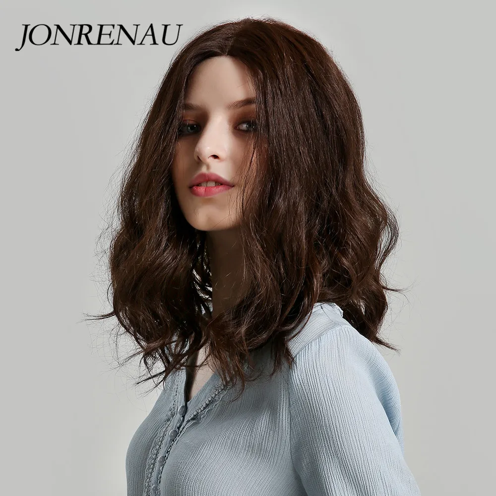 JONRENAU 13*14 синтетические парики на кружеве коричневые натуральные волнистые волосы короткие парики длина плеча вид натуральный для женщин