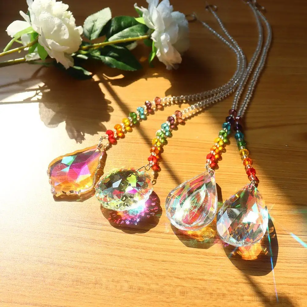 

1 Pcs 37cm Colorful Crystal Pipa Pendant Chain Handmade Chandelier Decoration Window Diy Garden Light Curtain Wedding Catch G6G4