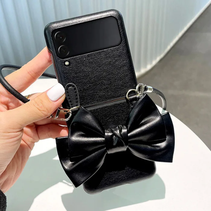 

For Samsung Galaxy Z Flip 3 Case F7110 Case Leather Bow Protective Shell Foldable Screen Protective Cover