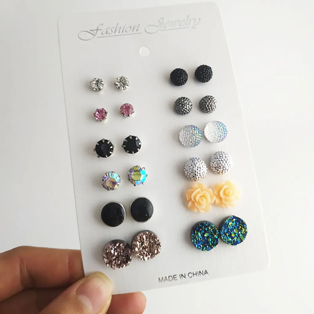 12 Pairs Of Travel Set Stud Earrings Temperament Korean Trendy Prom Hoop Rhinestone Circle Jewelry Pendant | Украшения и
