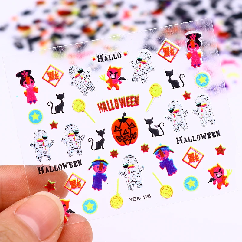 Рождественские 3D наклейки для ногтей с изображением совы черепа тыквы паука