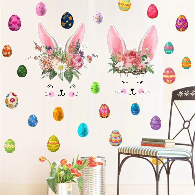 

Easter Sticker Creative Painted Egg Rabbit Cartoon CHILDREN'S Room Decoration PVC Graffiti Wall Stickers