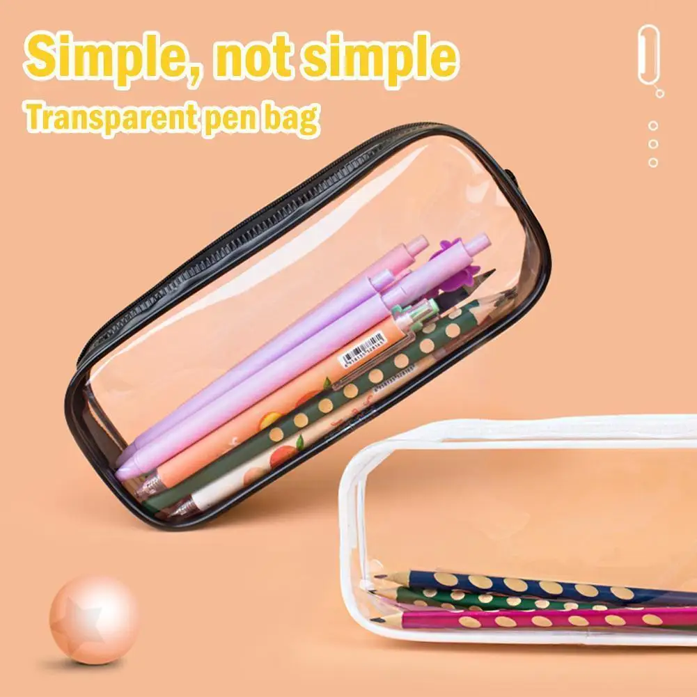 

Simple Transparent Pvc Pencil Korean Ins Black Cosmetic White And Zipper Pencil Bag Bags Storage Waterproof Color X0i2