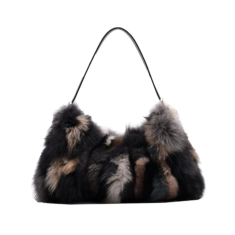 

Luxury Female bag Fox Fur Armpit bag 2020 Winter New Quality Fur Women's Designer Handbag High capacity Shoulder Messenger Bag