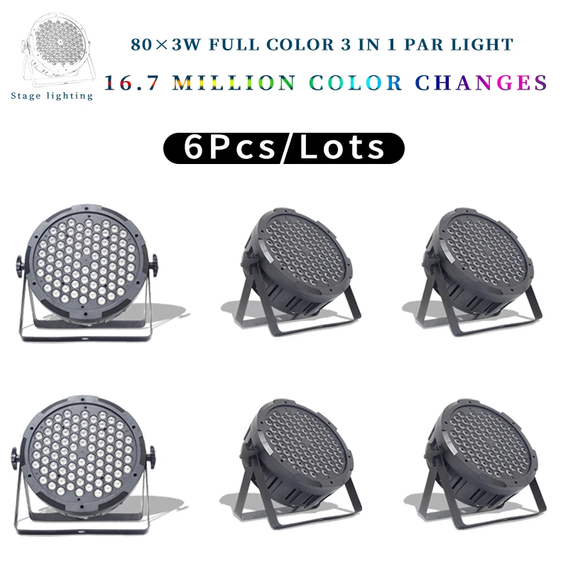

6 шт./лот 80x3 Вт RGB 3in1 Par свет RGBW Led огни плоские Par Светодиодная лампа с DMX512 для Свадебная вечеринка в стиле диско этапа DJ оборудование