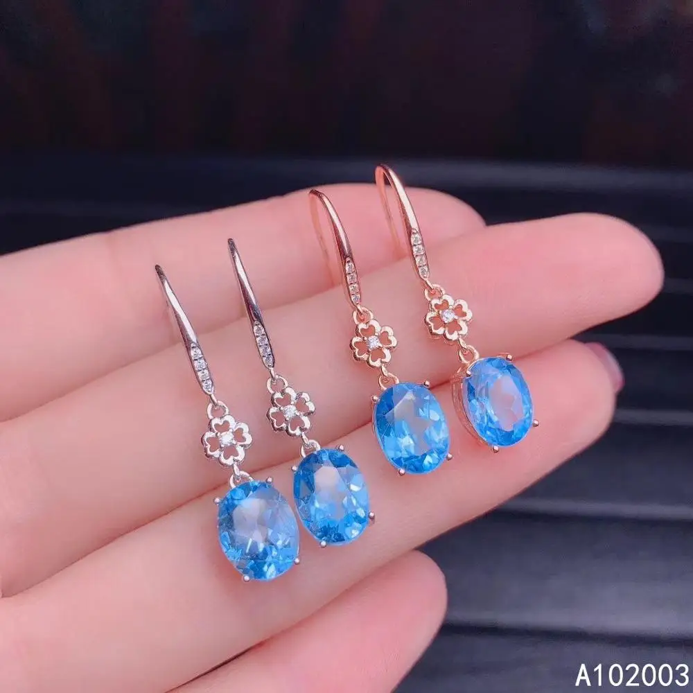 

KJJEAXCMY Fine Jewelry 925 sterling silver inlaid natural blue topaz female earrings Eardrop popular support detection