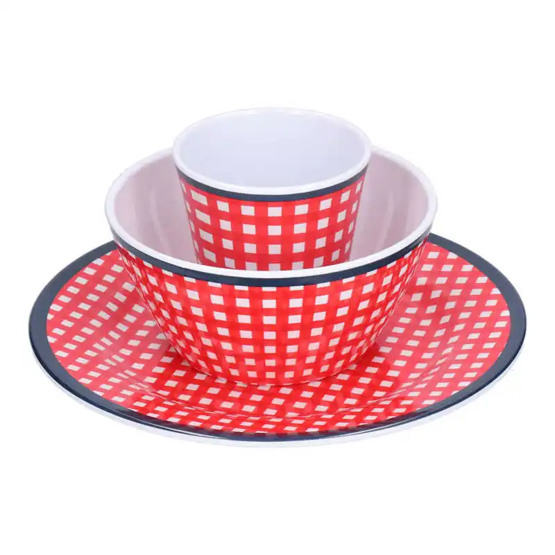 

Round Dish Food Plate Red Grids Salad Plate Set Imitation Porcelain Fruit Snake Plate for Home Restaurant Hotel Tableware
