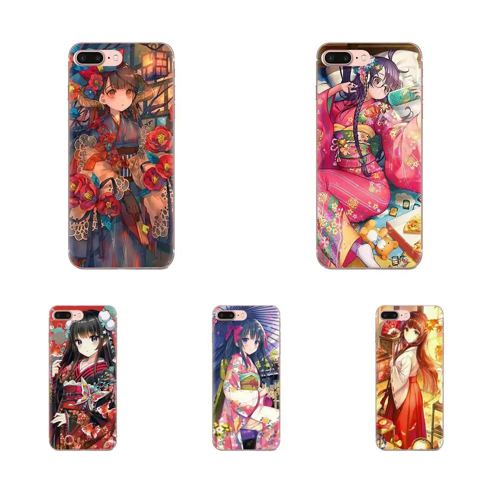 Чехол милые аниме из мультфильмов большие глаза кимоно девушка для Apple iPhone 4 4s 5 5C 5S