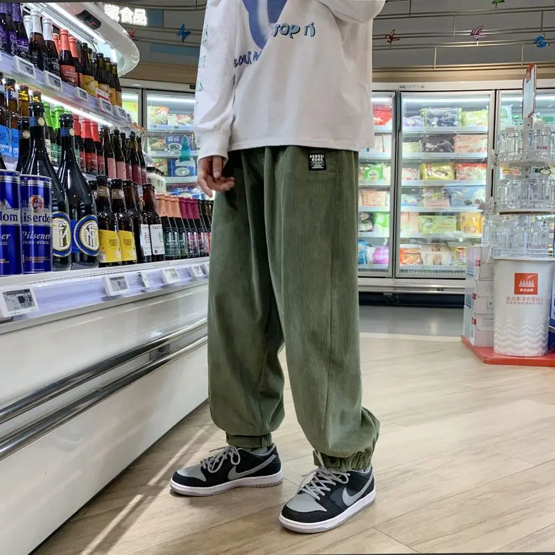 

Спортивные брюки для мужчин, новинка на осень и зиму, модные повседневные свободные брюки в гонконгском стиле, Универсальные мужские уличны...