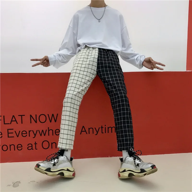

2020 Spring New Women Fashion Plaid Pants Trousers Casual Elastics High Waist Pants Checkerboard