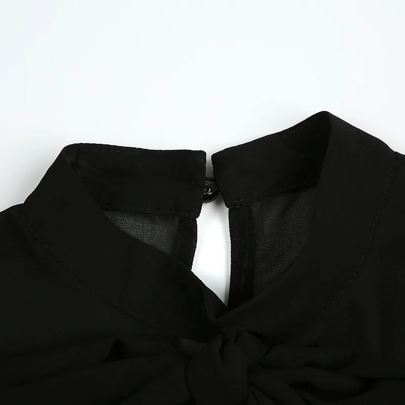 Модная рубашка с длинными рукавами-фонариками и бантом Осенняя шифоновая блузка