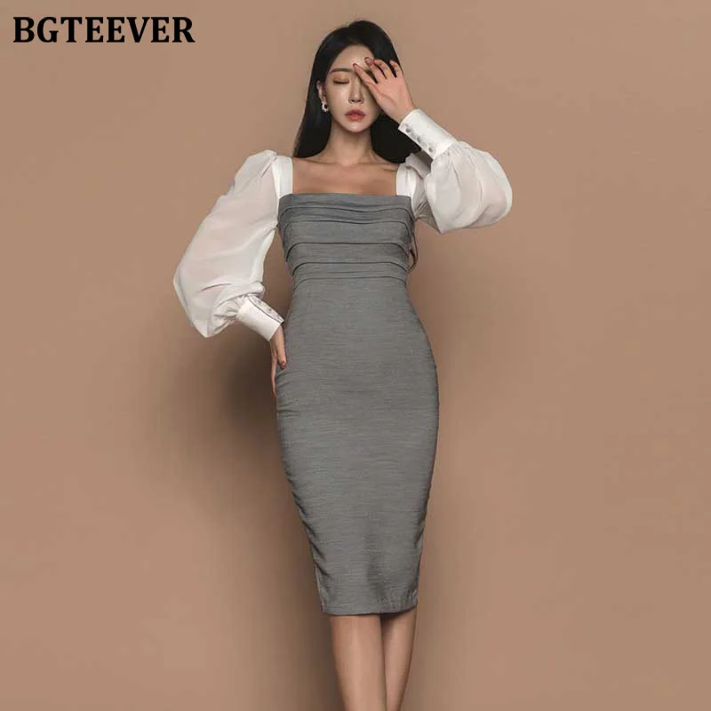 Платье BGTEEVER женское с квадратным вырезом пикантное облегающее платье футляр