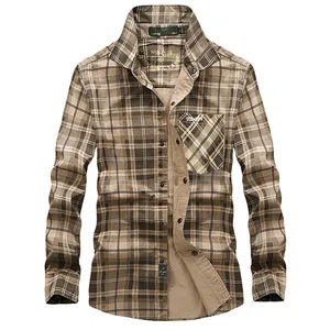 Бренд рубашка в стиле милитари для мужчин клетчатая рубашка мужская хлопковая Повседневная карго мужские рубашки с длинным рукавом мягкая дышащая Camisa masculina