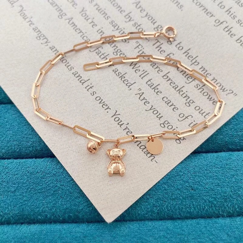 

Pure 100% 18K Rose Gold High-Class Jewellery Adjustable Bracelet Simple Cute Bear Design Gift For Female Girl Mother Girlfriend