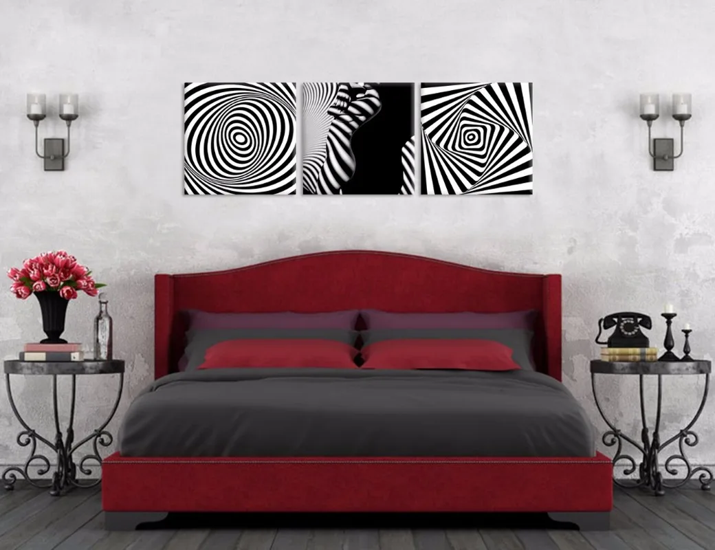 3 Pieces Abstract Stripes Wall Art Poster Sexy Lady Print Canvas Painting Modern Style Picture Living Room Home Decor | Дом и сад