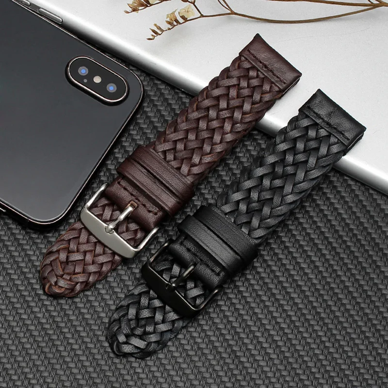Ремешок плетеный кожаный для Samsung Galaxy Watch 4 3 Classic браслет Active 2 40 мм 44 41 мм/45 мм/42 мм/46