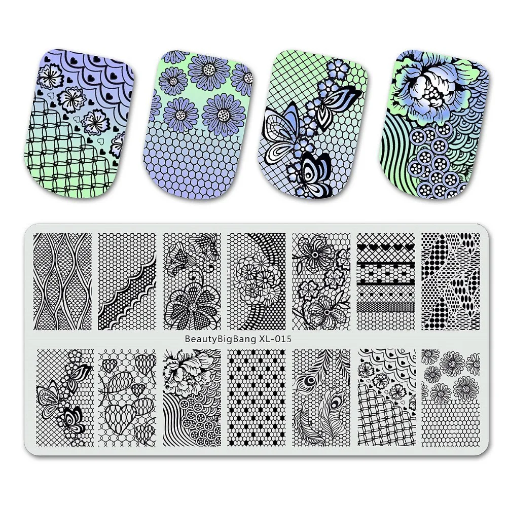 BeautyBigBang штамповочные пластины кружевной цветок перо бабочка изображение из