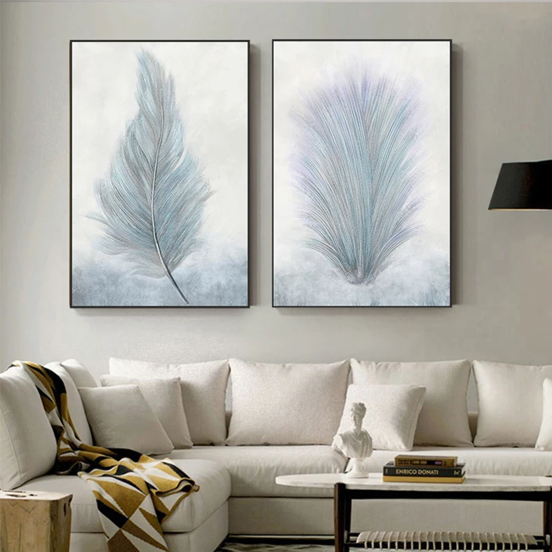 Абстрактный священный белый плакат на холсте с пером современный Небесно