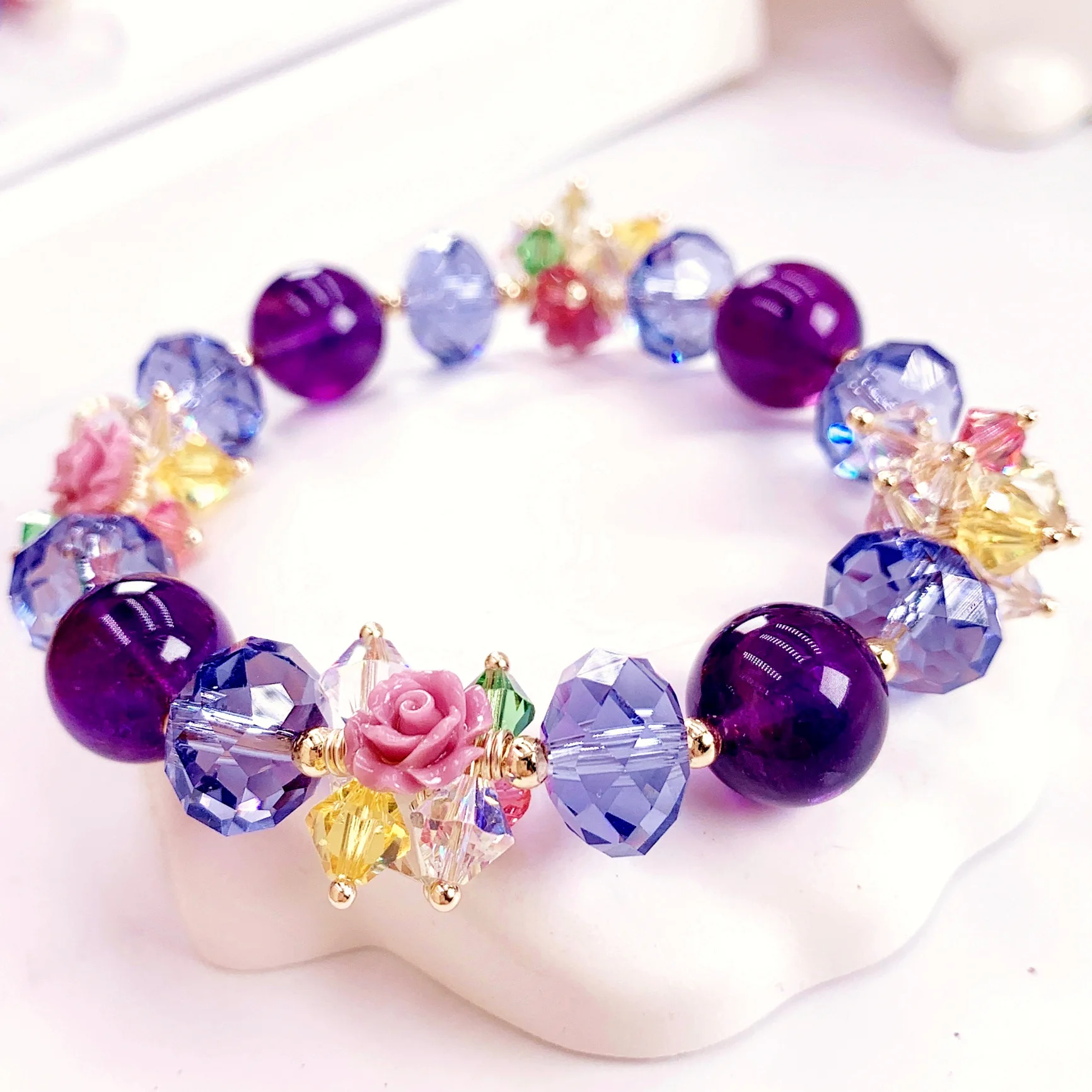 Original Design High Quality Natural Amethyst Bracelets for Women Girls Flower Fairy Crystal Bangle Factory Direct Sales Jewelry