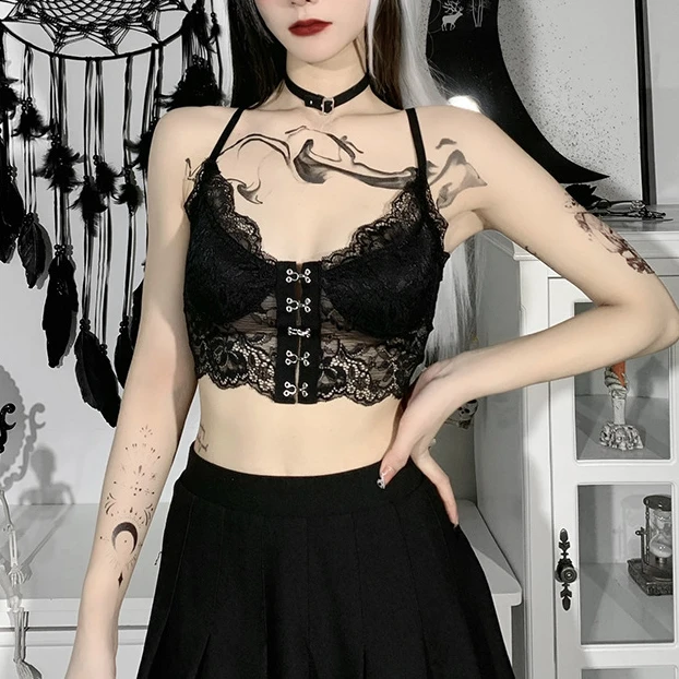 

Vintage Lace Summer Top Women Black Harajuku Streetwear Sexy Corset Camis Aesthetic V Neck Spaghetti Straps Summer Camis