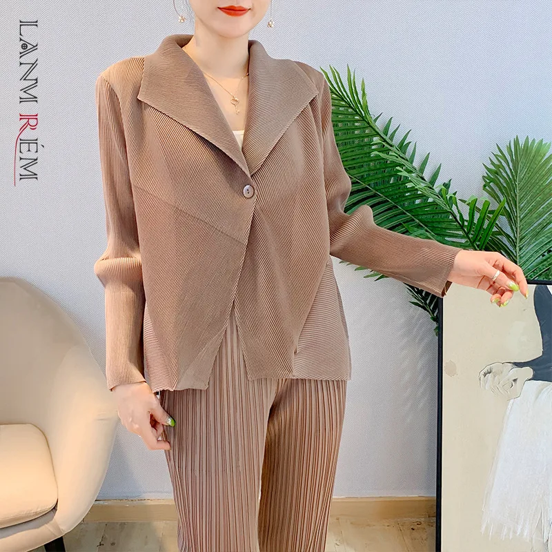 

LANMREM плиссированная рубашка, свободная, с длинными рукавами, Новинка осени 2021, на пуговицах, с отложным воротником, Солнцезащитная рубашка, Ж...