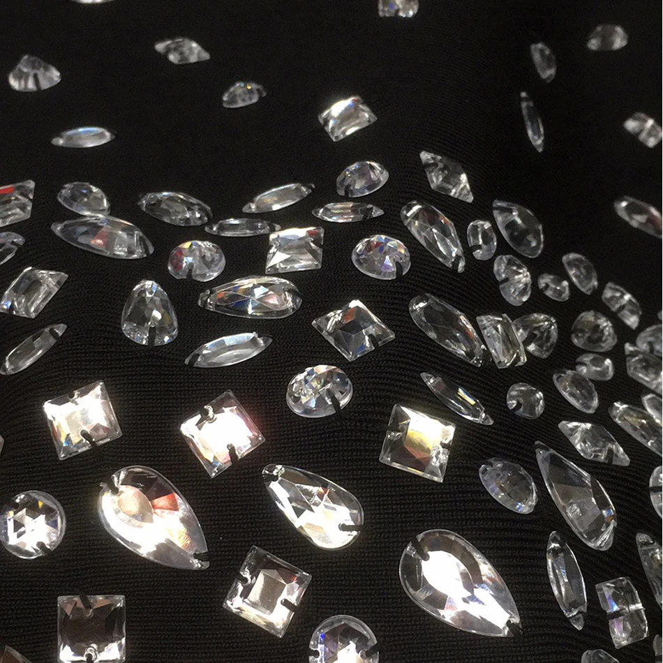 2019 высококачественное облегающее платье ручной работы со стразами черное с