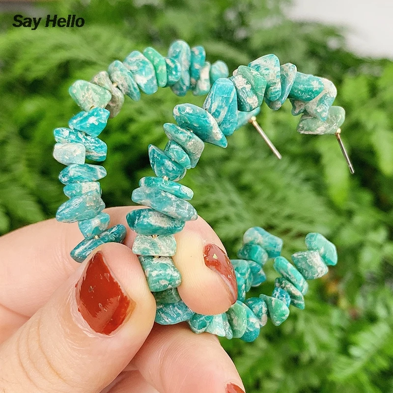 SAY HELLO богемные серьги-кольца из натурального камня с бирюзой и малахитом для